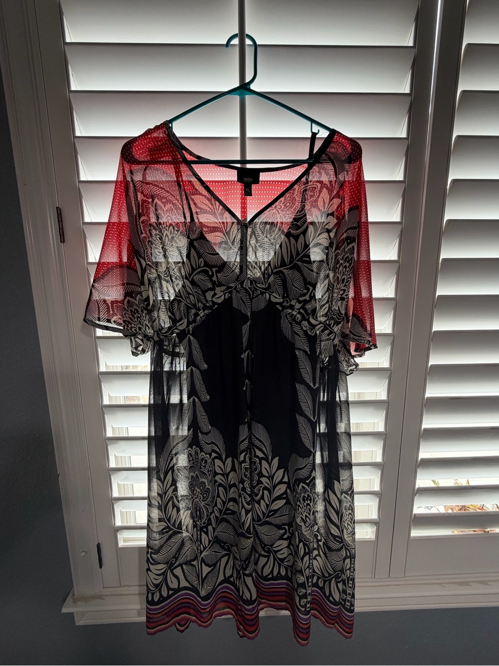 Sheer Floral Overlay Dress in Black, Red & White with black underdress